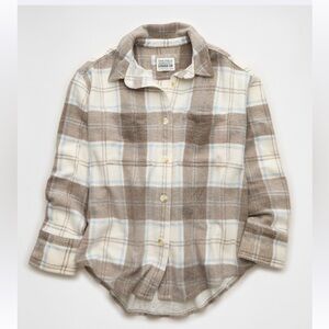 American Eagle Oversized Plaid Shirt Jacket Fleece‎ Brown White Blue Size Medium